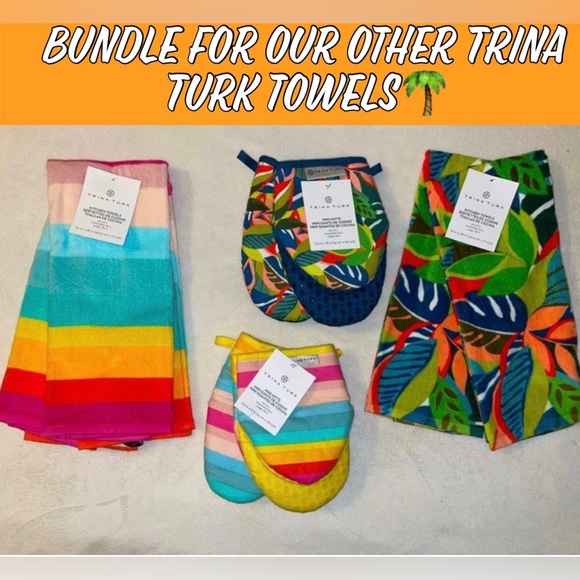 New!! Trina Turk 25th Anniversary Rainbow Sunrise Stripe 4pc Ov Mitt/Towel Set🌈 - Picture 9 of 13
